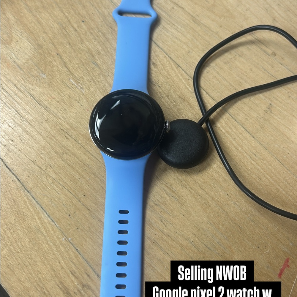 Google Smartwatch with Blue Band and Black Face
